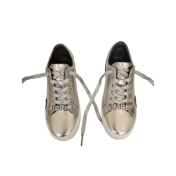 NIB Karl Lagerfeld Women's Melora Lace-Up Sneaker Silver 8.5M - Picture 5 of 7